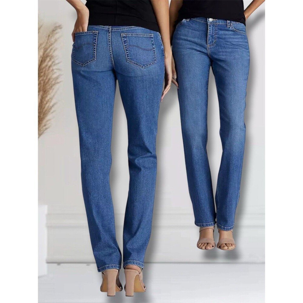 Lee PETITE Women’s 14 Relaxed Fit Straight Leg Mid-Rise Stretch Blue Denim Jeans